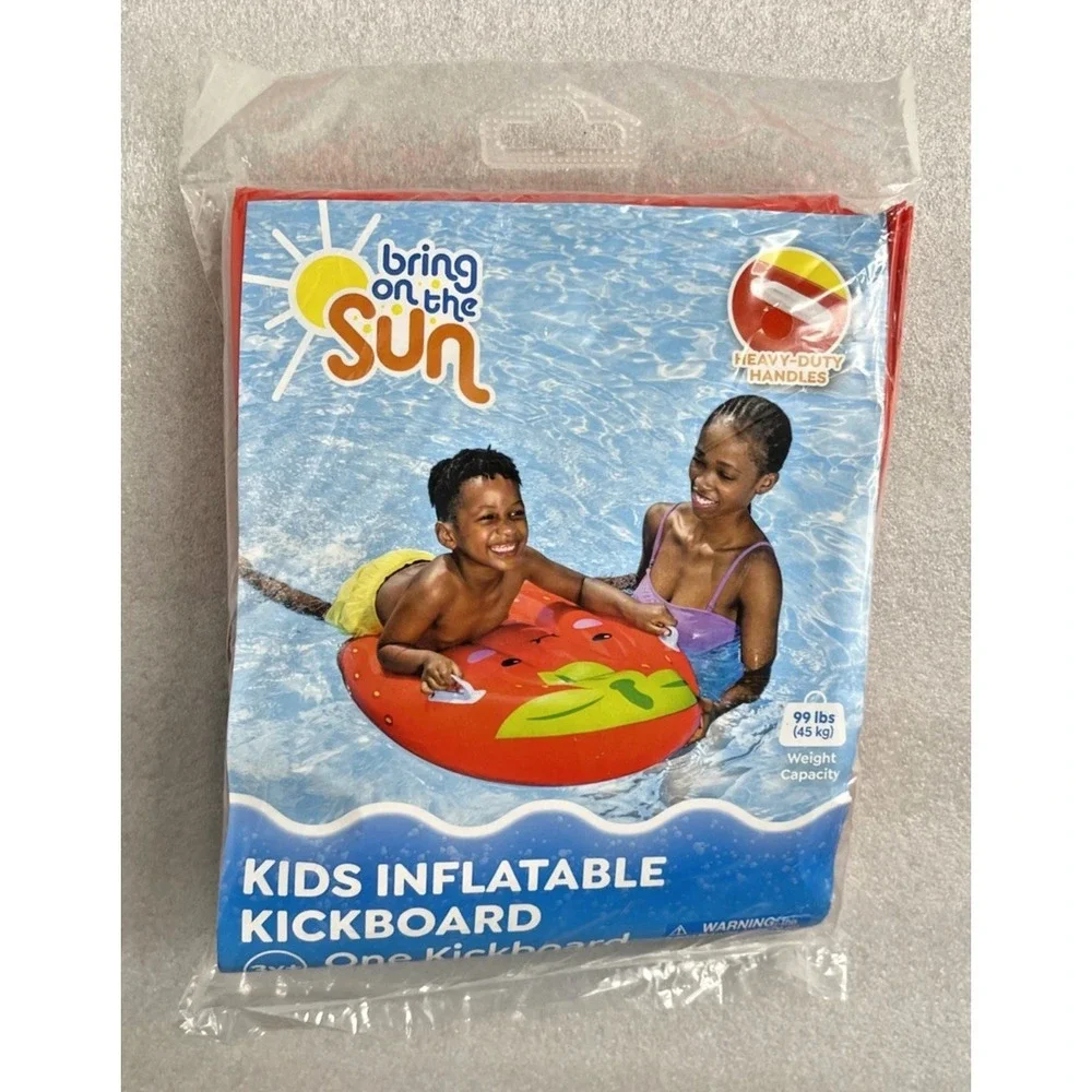 Bring on the Sun Inflatable Kick Board Kids Boogie Board with Handles Strawberry
